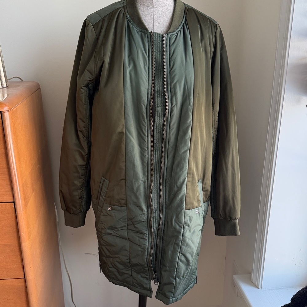 Madewell Olive Green Long Bomber Jacket